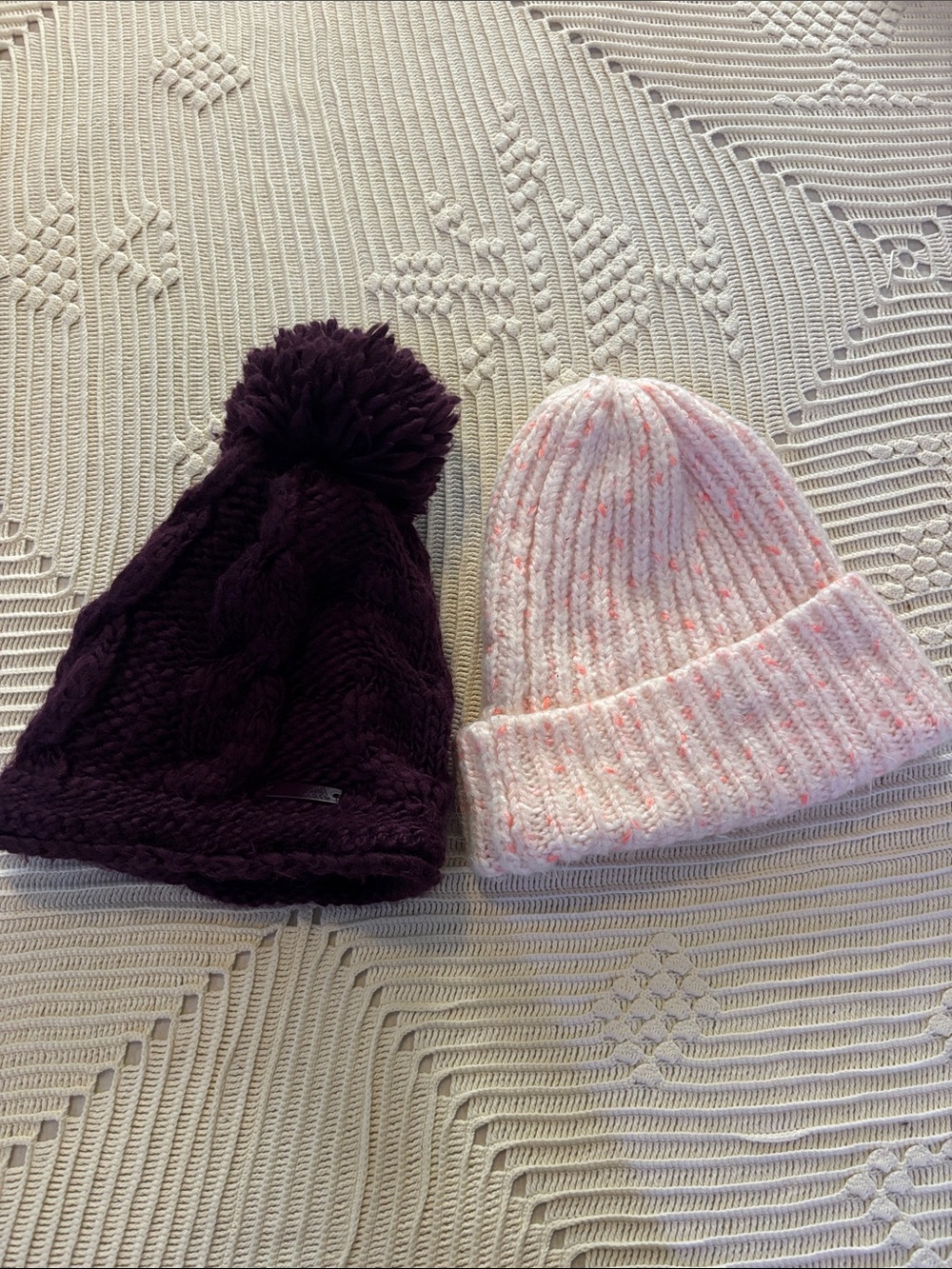 Pom-Pom Knit Beanie bundle Set - Purple & Light Pink